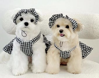 Vestido y sombrero a juego para mascotas, tallas XS-2XL, conjunto de verano para perros, ropa para mascotas pequeñas, ropa para perros, moda para mascotas, atuendo para perros, Chou Pet