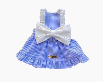 Dog Summer Dresses, XS-2XL,Stripped Pet Dress, Dog Fashion, Cute Dog Apparel Girls, Dog Summer Outfit, Blue Ribbon Puppy Dress - Chou Pet