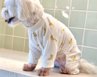 Hunde Pajama, XS-2XL, Bananen Print Hunde Outfit, Welpen Jumpsuit, Strampler für kleine Hunde, Hundemode, Welpen Outfit - Chou Pet
