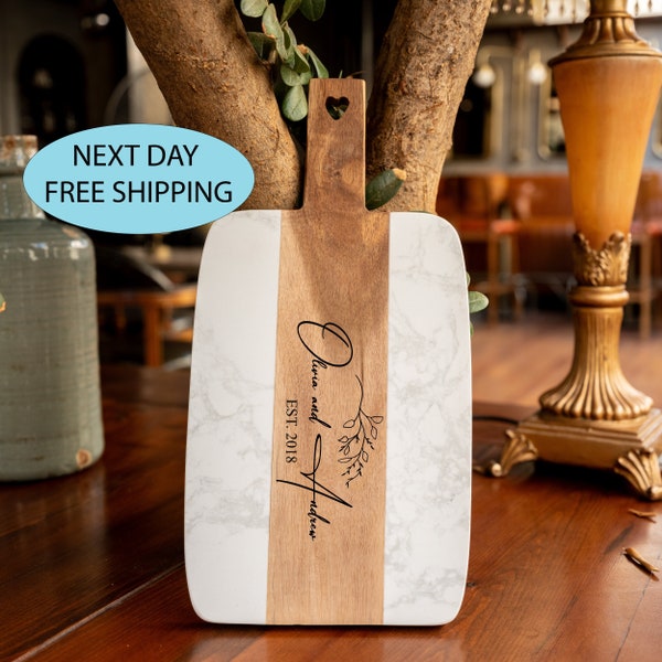 Marble Acacia Cheese Board with GPS Coordinates, New Home, Housewarming, Realtor, Real Estate Closing Gift, Personalized Charcuterie Board