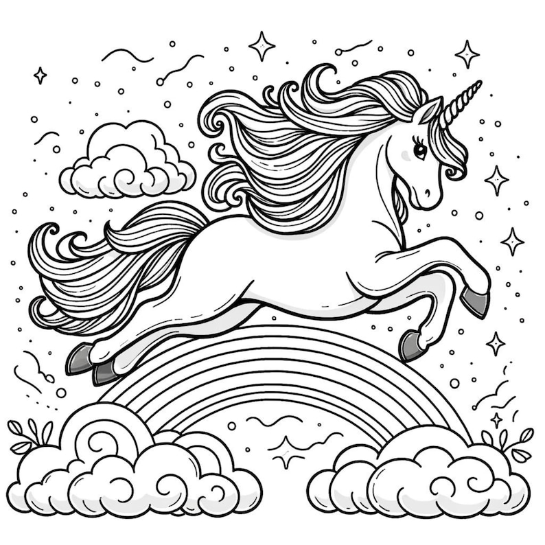Magical Unicorn Coloring Pages Printable Leaping Unicorns With Stars