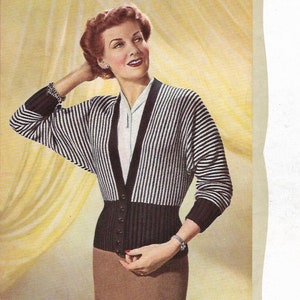 1930s  Knitted Batwing Waisted Long Sleeve Cardigan Knitting Pattern pdf