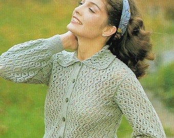 70s Lace Collar Cardigan Knitting Pattern pdf INSTANT DOWNLOAD