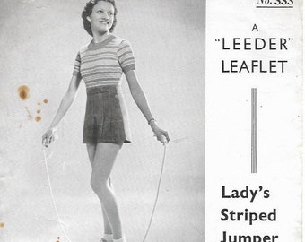 1930s Ladies Striped Jumper Lee333 PDF INSTANT DOWNLOAD