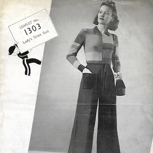 1930s Ladies Siren Knitted All In One Trouser Suit Copley 1303 PDF Instant Download