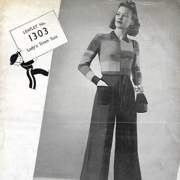 1930s Ladies Siren Knitted All In One Trouser Suit Copley 1303 PDF Instant Download
