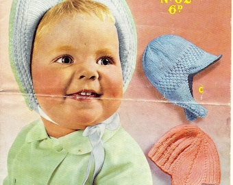 1930s Dutch Cap Baby Bonnet knitting pattern pdf 3 hats INSTANT DOWNLOAD