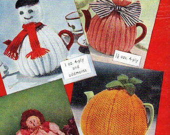 1930s novelty knitted tea cosies Snowman Bunny Doll Fruit knitting pattern pdf INSTANT DOWNLOAD