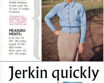 1940s Ladies Jerkin Cardigan Sweater Jumper with collar and button detail knitting pattern Pdf File INSTANT DOWNLOAD