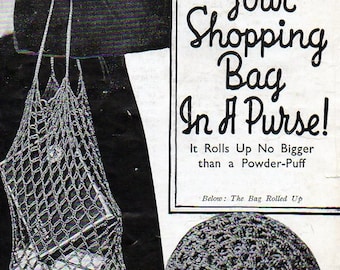 1930s Crochet Shopping Bag rolls into a Purse Bed Bootees and Hot Water Bottle Cover Pattern PDF INSTANT DOWNLOAD