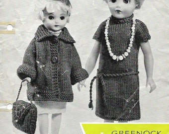 1950s Classic Clothes for Teenage Dolls Chunky Coat Hat Handbag sets Knitting Pattern PDF instant download