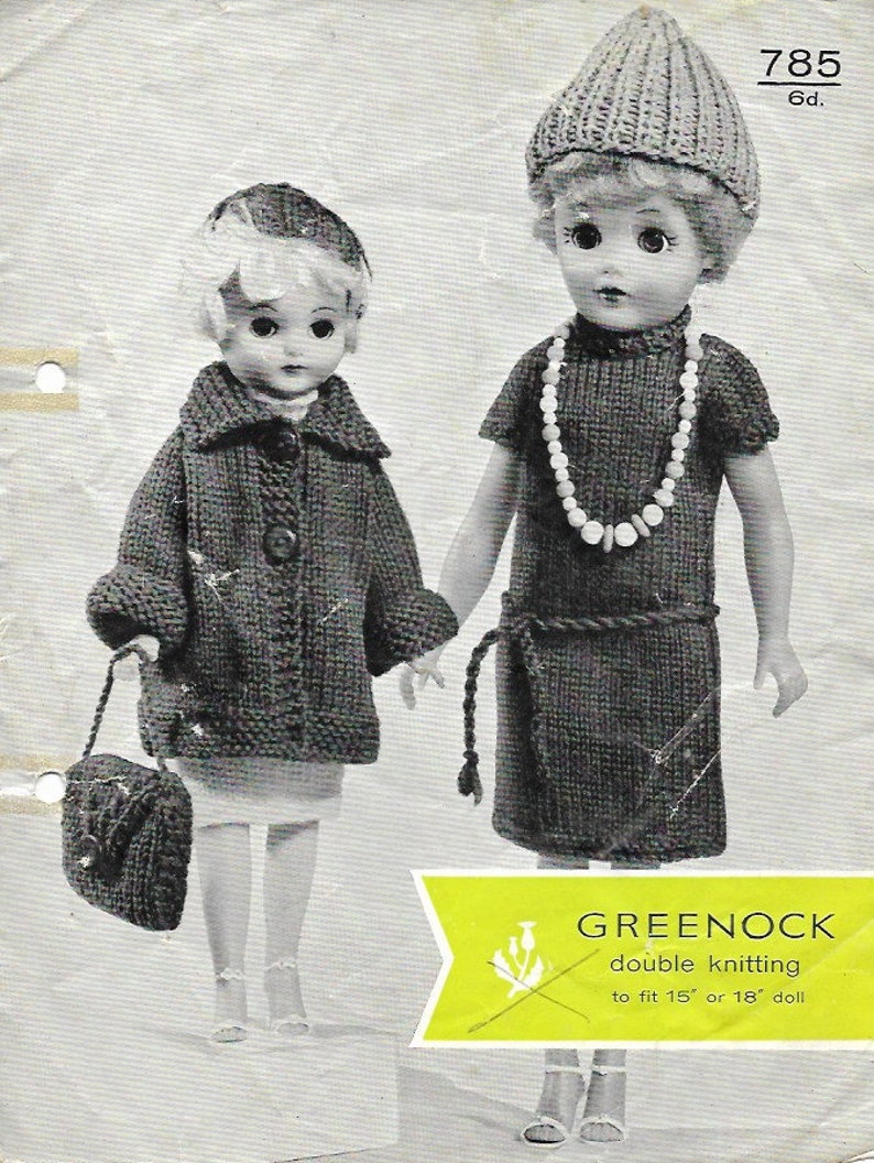 1950s Classic Clothes for Teenage Dolls Chunky Coat Hat Handbag sets Knitting Pattern PDF instant download image 1