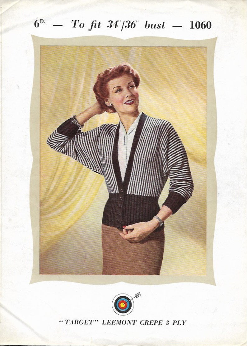 1930s Knitted Batwing Waisted Long Sleeve Cardigan Knitting Pattern pdf image 1