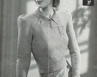 1930s/40s Knitted Pixie Style Short Long Sleeve Sweater Jumper Knit Pattern pdf