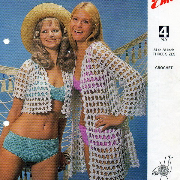 1970s Crochet Bikini Cover Up and Bolero Ladies pattern pdf INSTANT DOWNLOAD