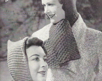 1930/40s Hood Cap and Scarf Knitting Pattern Pdf File INSTANT DOWNLOAD