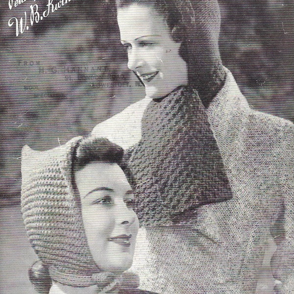 1930/40s Hood Cap and Scarf Knitting Pattern Pdf File INSTANT DOWNLOAD