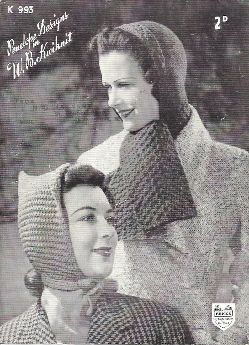 1930/40s Hood Cap and Scarf Knitting Pattern Pdf File INSTANT DOWNLOAD 画像 1