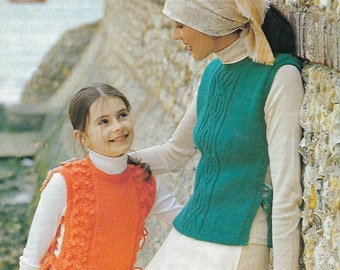 1970s Tabbard Top for Mother and Daughter Knitting Pattern pdf INSTANT DOWNLOAD