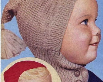 1950s 2 Toddler Boys Hats Helmets Knitting Pattern pdf INSTANT DOWNLOAD