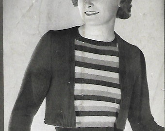 1940s Romany Rye Striped Jumper and Bolero in 3-ply PDF Instant Download