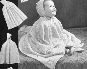 1940s baby Shawl Carry Cape Hooded Cloak knitting pattern pdf INSTANT DOWNLOAD