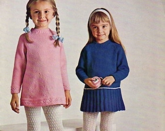 1960s Knitted Mini Sweater Dress Pleated Dress Girls Knitting Pattern pdf INSTAND DOWNLOAD