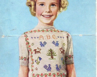 1930s SAMPLER Fair Isle Childs Sweater Knitting Pattern pdf INSTANT DOWNLOAD