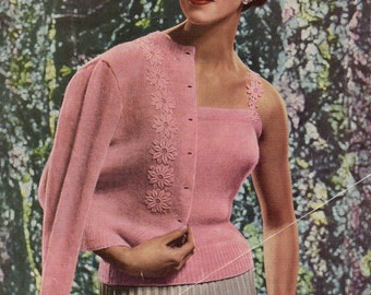 1950s twinset lace detail vest and cardigan knitting pattern pdf INSTANT DOWNLOAD