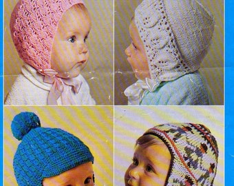 4 vintage insolites chapeaux de bébé Casque péruvien et casquettes Tricot modèle pdf TÉLÉCHARGEMENT INSTANTANÉ