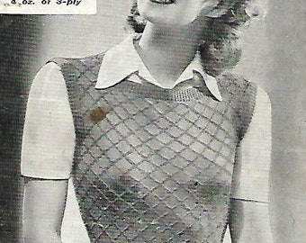 1930s Knitted Ladies Sports Tank Top Vest Top Jumper Knitting Knit Pattern PDF Instant Download