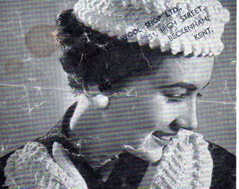 1950s knitted Pillbox Hat and Mitts designed in Paris pdf INSTANT DOWNLOAD