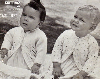 1970s 2 Babies Cardigan Matinee Coats Knitting Pattern Lace Hole design pdf INSTANT DOWNLOAD