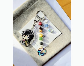 鬼滅の刃キャラクターをモチーフにしたキーホルダー、冨岡義勇チャームアニメグッズ、水柱アニメキーホルダー、鬼滅の刃ファンギフト、ハンドメイド