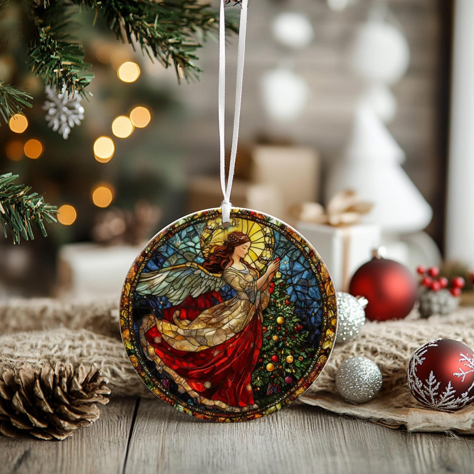Stained Glass Angel Ornament – Elegant Christmas Decoration – Heavenly ...