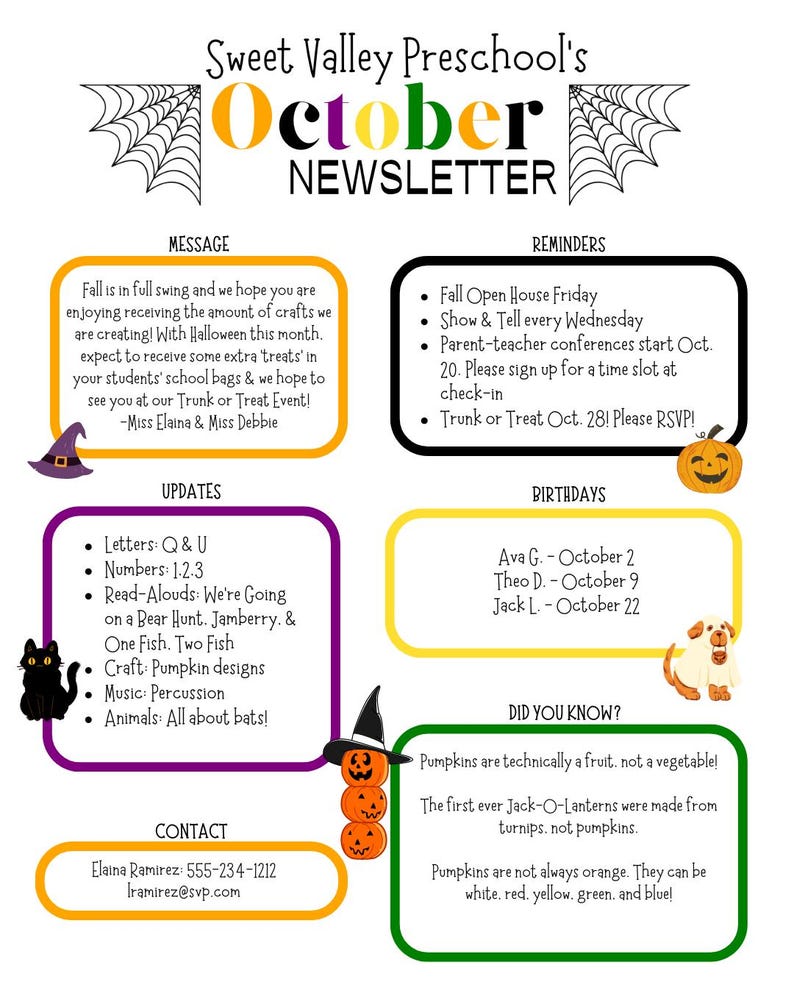 October Newsletter, Preschool Newsletter, Newsletter Template, Autumn ...