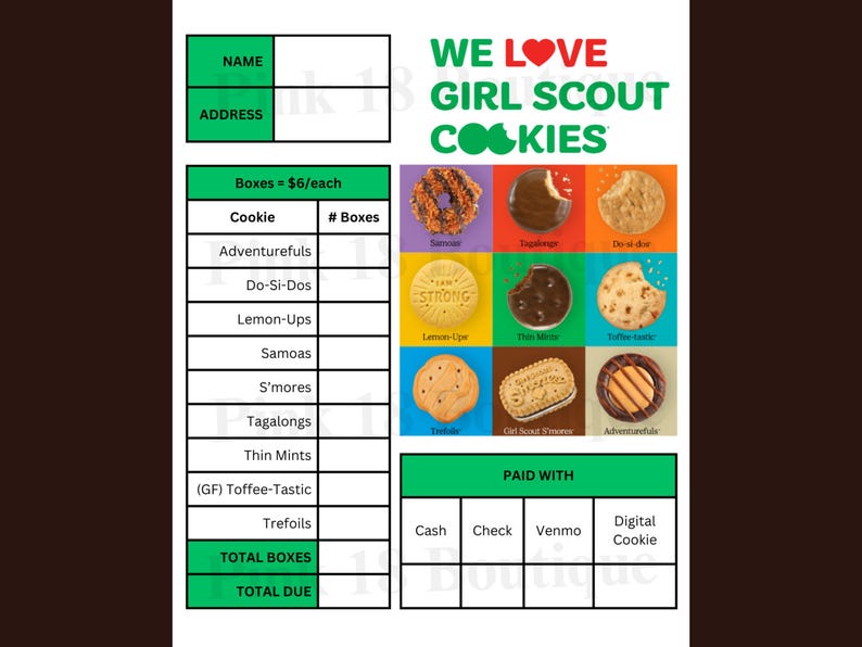 Girl Scouts Cookie Order Form LBB Bakers - Ready to Print OR Edit! - Etsy