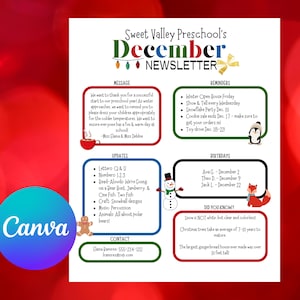 December Newsletter, Preschool Newsletter, Newsletter Template, Winter Newsletter, Monthly Newsletter, Christmas Newsletter