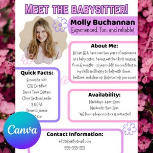 Babysitter Flyer, Meet the Babysitter - Editable and Printable Canva Template!