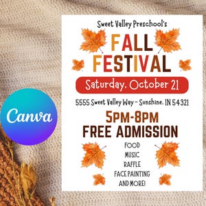 Editable Fall Festival Flyer Template, Printable Harvest Festival Invite, Fall Flyer Canva Template, Festival Flyer, Fall Flyer, PTO Flyer