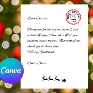 Carta de Papá Noel, Carta editable de Papá Noel, Carta para la mañana de Navidad, Descarga instantánea para imprimir en casa, Carta sencilla de Papá Noel