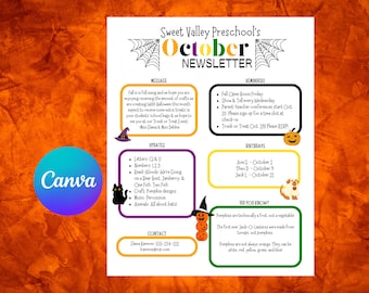 October Newsletter, Preschool Newsletter, Newsletter Template, Autumn Newsletter, Monthly Newsletter, Fall Newsletter, Halloween Newsletter