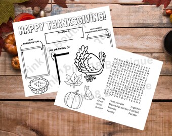 Thanksgiving Placemat, Ready-to-print, Thanksgiving Worksheet, Thanksgiving Printable, Thanksgiving Coloring Page
