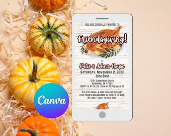 Digital Friendsgiving Invitation, Thanksgiving Invitation, Textable Invitation Template, EDITABLE, Friends, Thanksgiving, Dinner Party