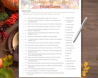 Thanksgiving Trivia Game: Thanksgiving Day Game, Fall Trivia Game, Dessert Trivia, Thanksgiving Party Game, For Kids and Adults, Printable