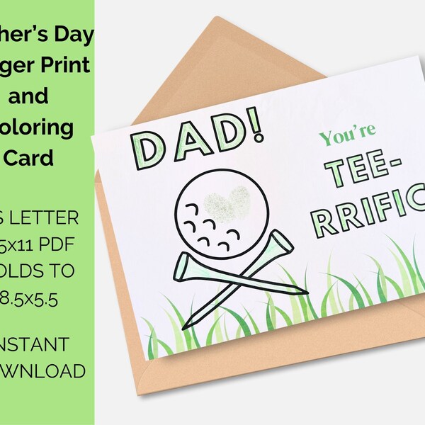Father's Day You're TEEriffic Coloring Card, Finger Print Card, Card for Dad, INSTANT DOWNLOAD, Gift from Child, Coloring Craft, Easy Craft
