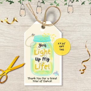 ETICHETTA REGALO FIREFLY "You Light Up My Life" per apprezzamento degli insegnanti, volontariato, danza, personalizzata
