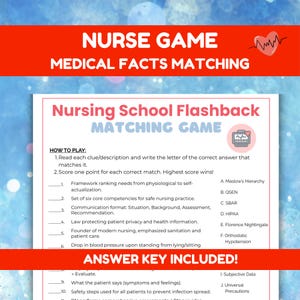 Nursing School Matching Game-RN Graduation Printable, Nurse Trivia Game, Nursing Terms, Flashback, Nurse Graduation Game, Nurse Appreciation