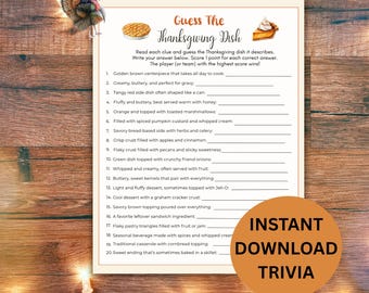 Thanksgiving Trivia-Guess the Food Trivia Game, Thanksgiving Food Trivia, Family Games, Office Party, Team Play Cards Included, 2 Sizes