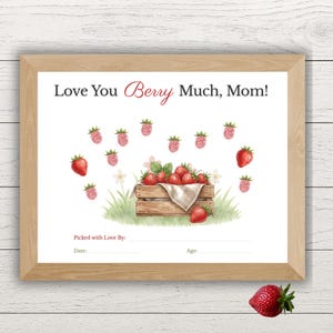 Mom Fingerprint Art, Fingerprint Heart Keepsake, Preschool Craft for Kids, Gift for Mother's Day, Daycare Activity, Strawberries, Berry Much